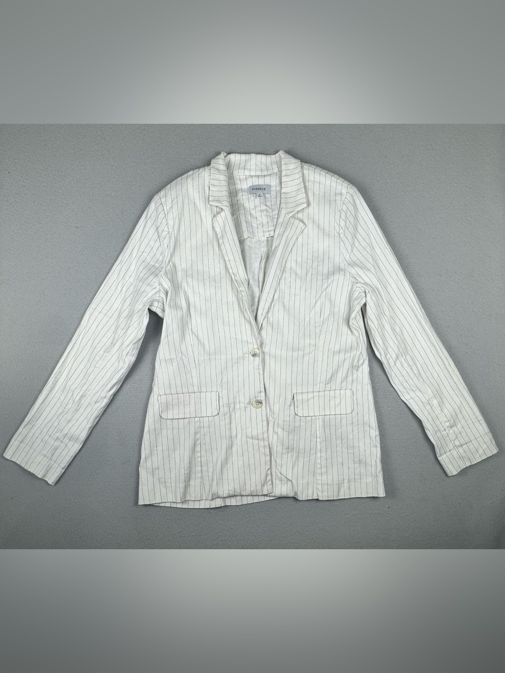 EVEREVE Women’s Linen Blend Pinstripe Blazer Jacket In White-Medium, 2 Button